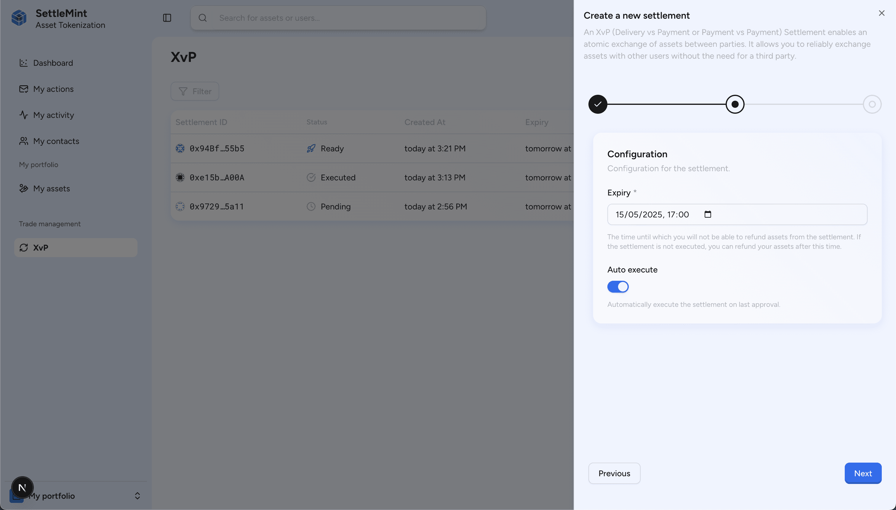 XvP Settlement configuration