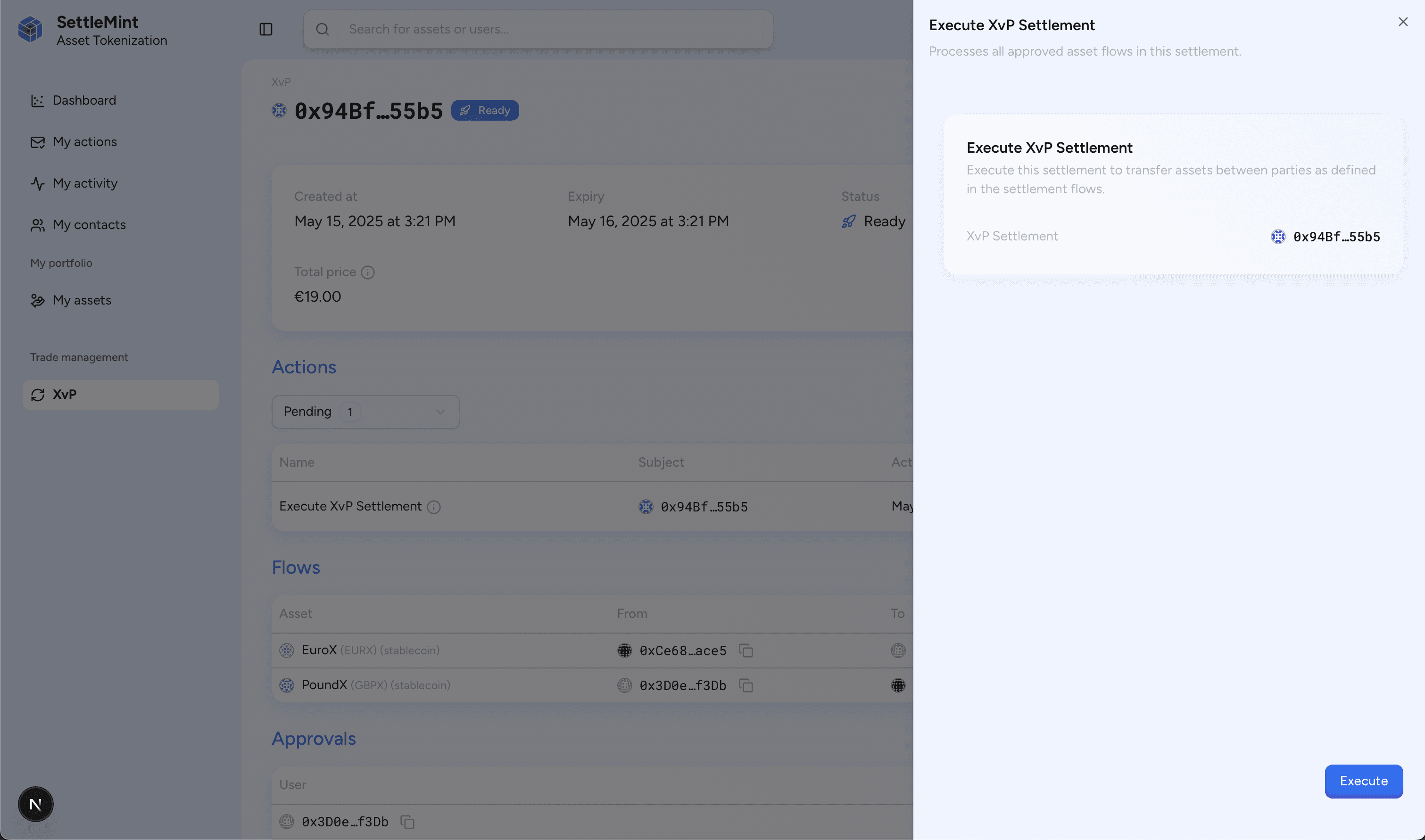 XvP Settlement execute