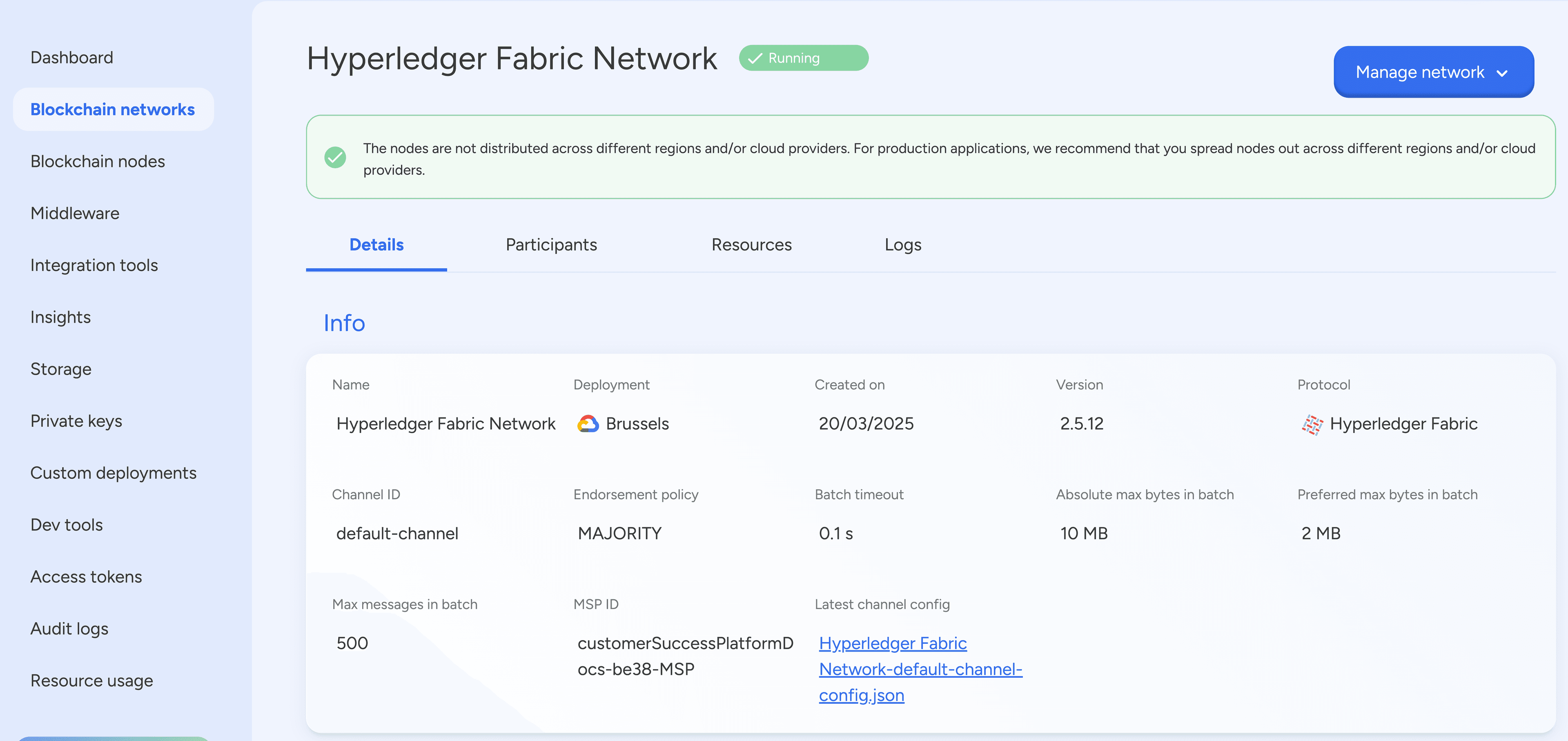 Fabric Network Info