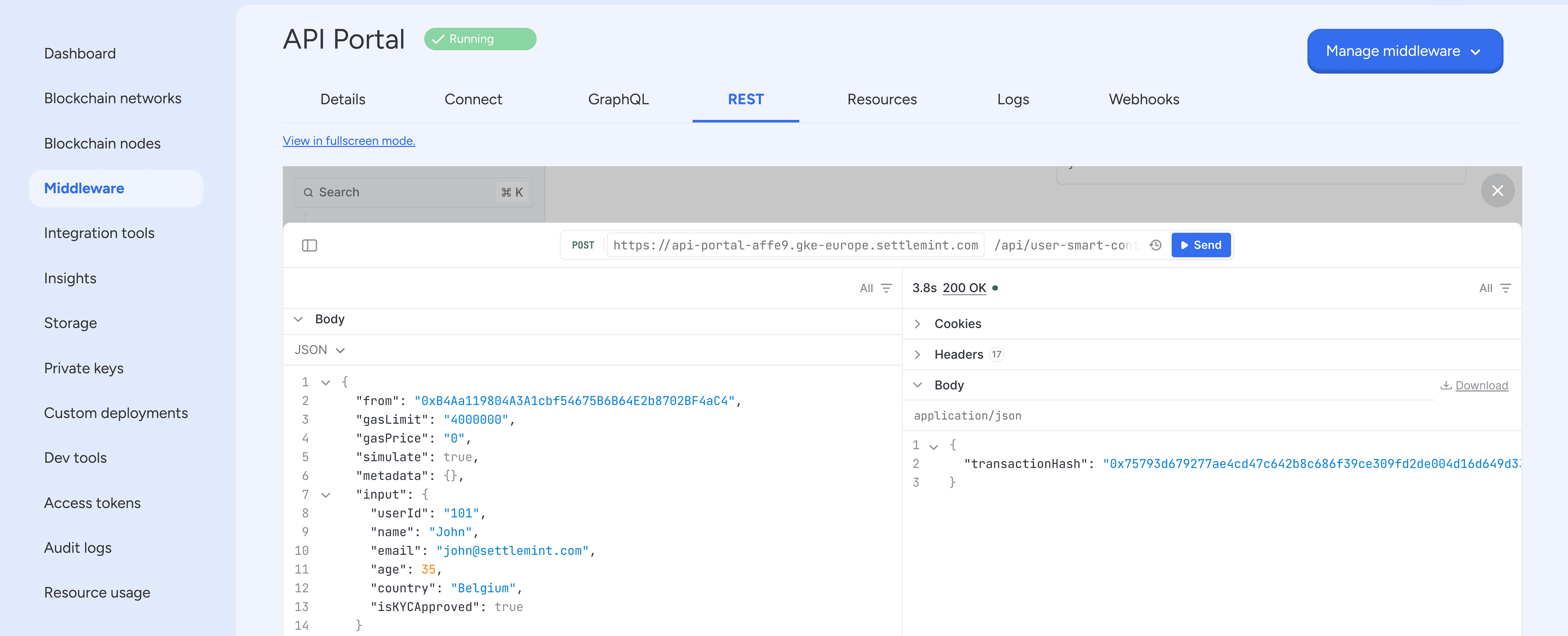 API Portal call success