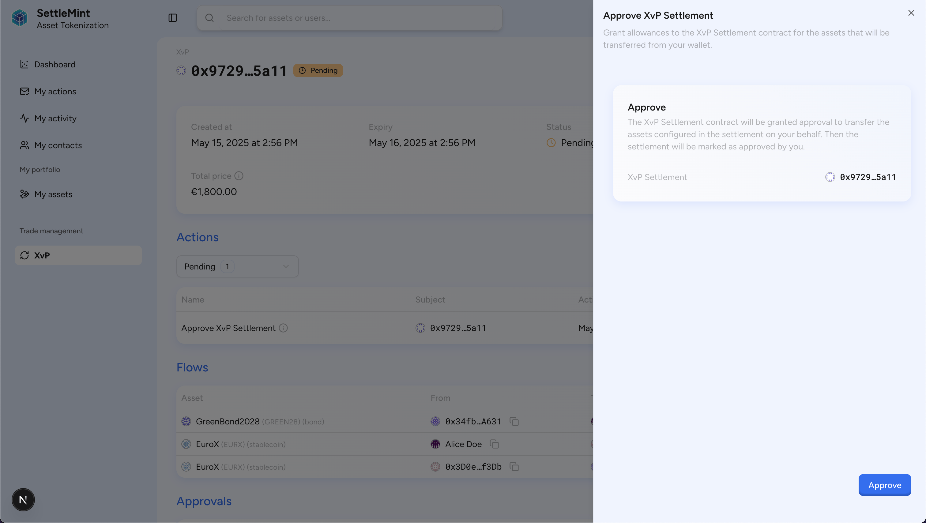 XvP Settlement approve
