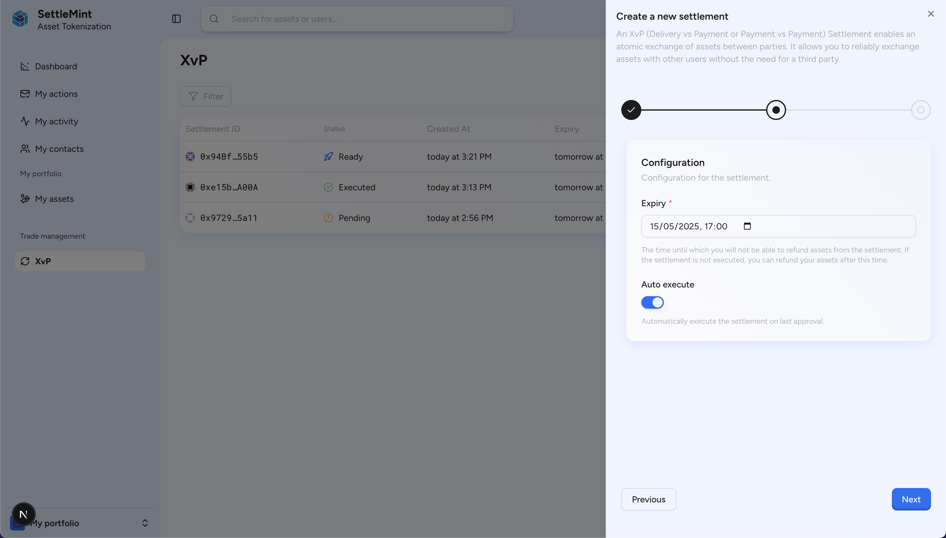 XvP Settlement configuration