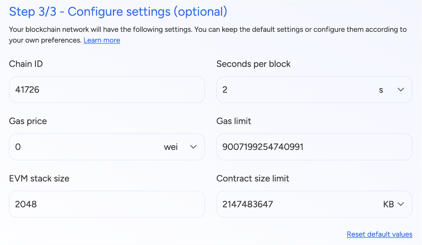EVM Network Config