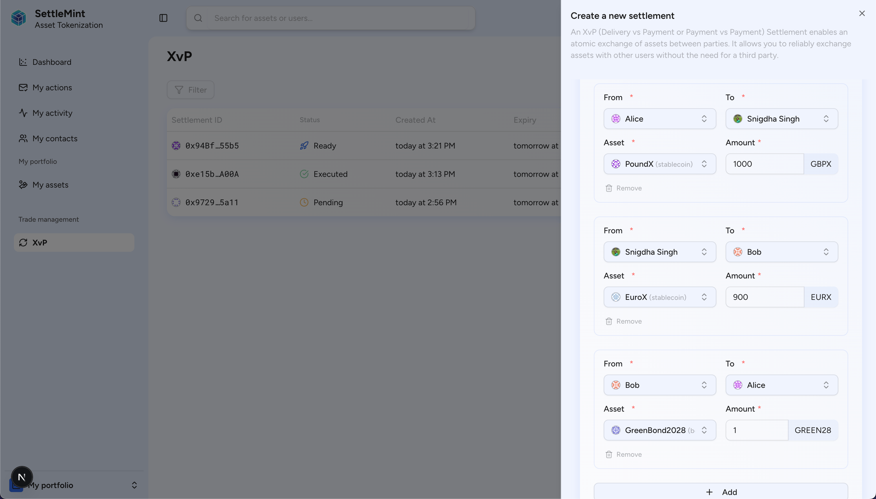 XvP Settlement flows