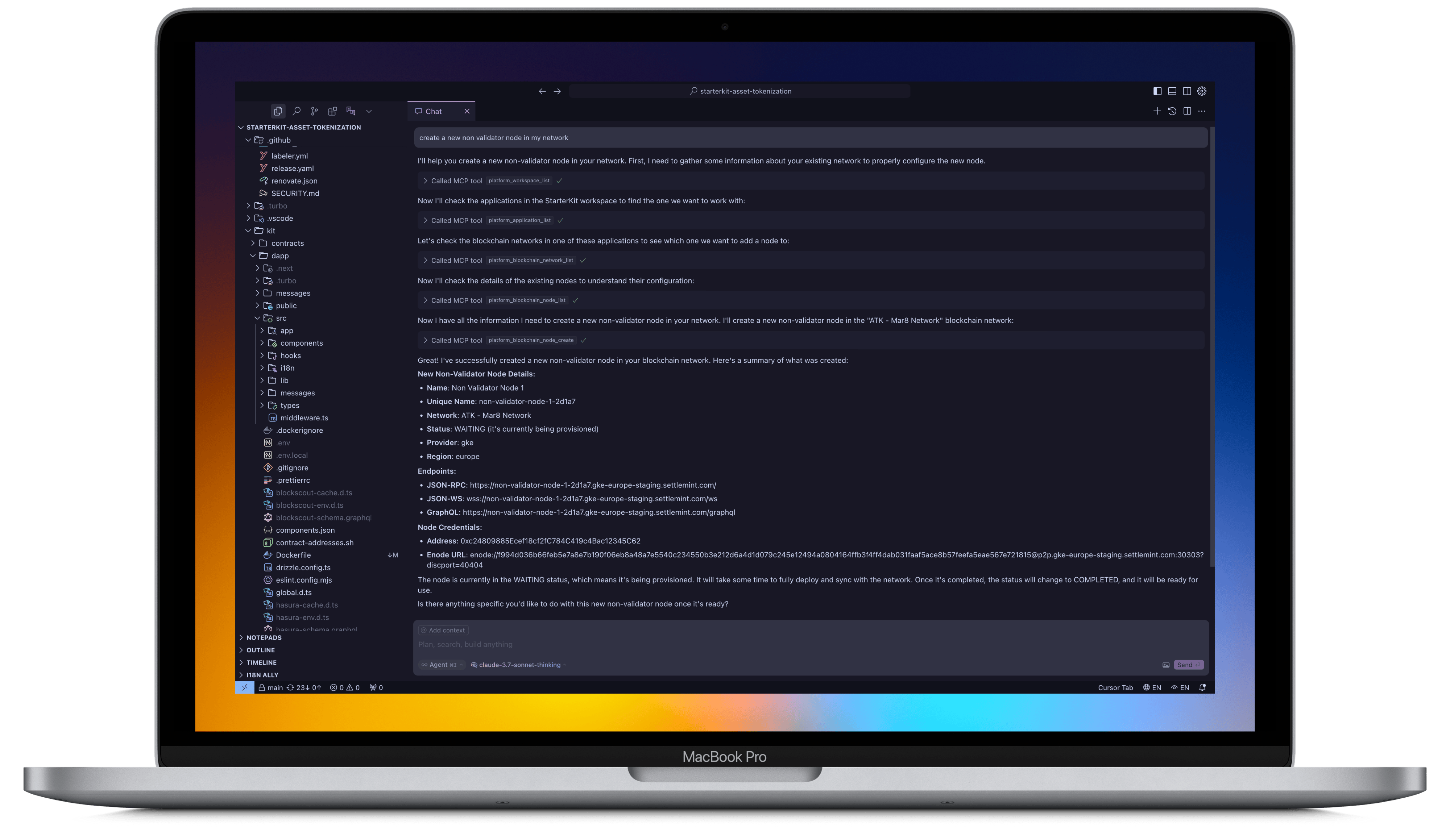 Creating a blockchain node in Cursor