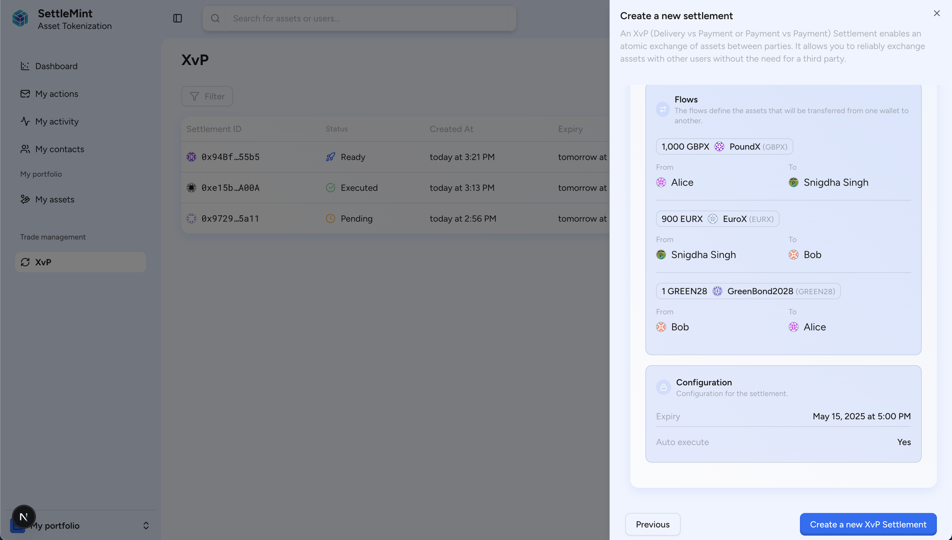 XvP Settlement summary